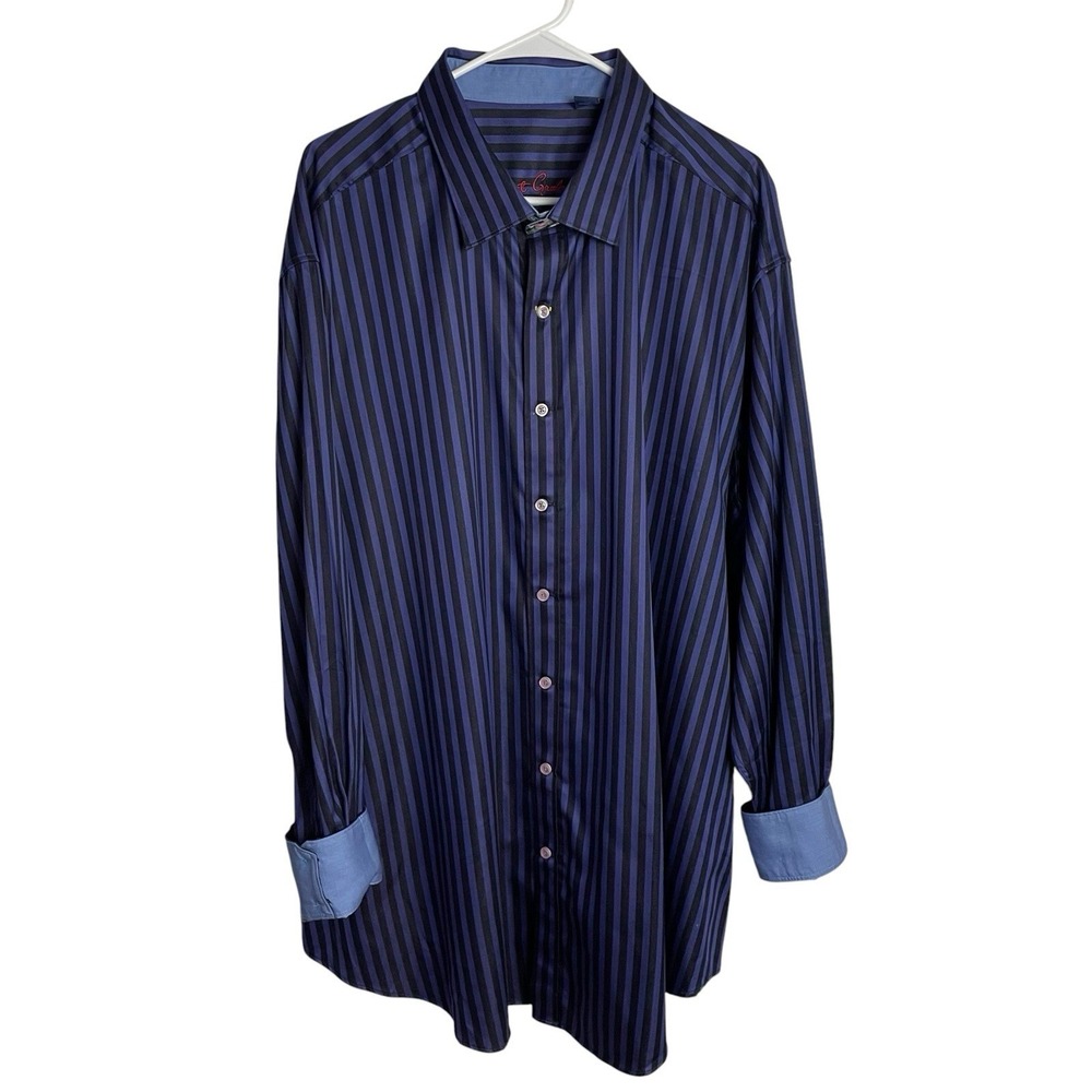 Robert Graham Mens Shirt 3XL Purple Black Stripe Long Sleeve Button Up Flip Cuff - Picture 2 of 11
